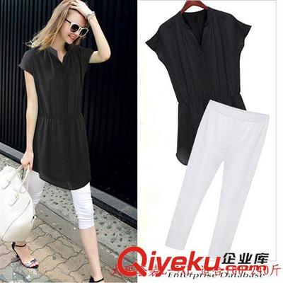 2015新款大碼女裝V領短袖雪紡上衣7分褲休閑套裝，廠家直批為胖MM打造夏日舒適時尚